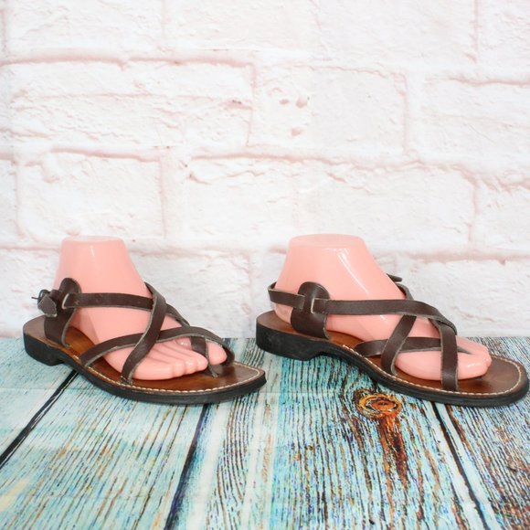 *Nimrod Unisex Brown Leather Casual Slingback Biblical Strappy Sandals Size __ - Picture 3 of 10